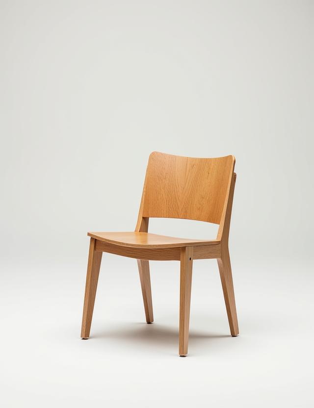 The Aether Chair, a minimalist chair made from light oak and recycled metal.