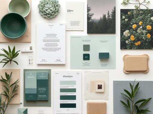 A moodboard showing brand colors, logos, and typography.