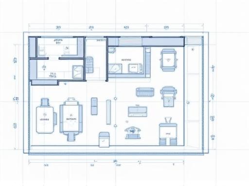 An architectural blueprint of an interior space.